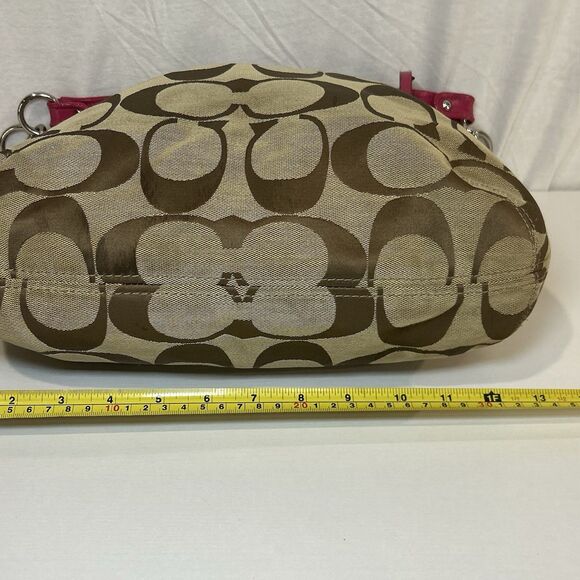 Coach Daisy Outline Signature shoulder bag Dark Tan Canvas Pink Leather pockets - Picture 6 of 13